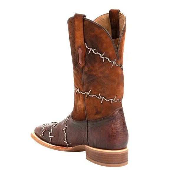 CORRAL Men's Ostrich Leather Square Toe Barbed Wire Cowboy Boots Sz 7 NIB!